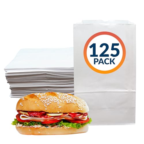 Reli. White Lunch Bags (125 Pack) | 6 lb White Paper Lunch Bags, Luncheon Sacks for Snacks and Gifts | Medium Size, Kraft Paper | Multipurpose for Lunch, Snacks, Gifts, Arts & Crafts, DIY