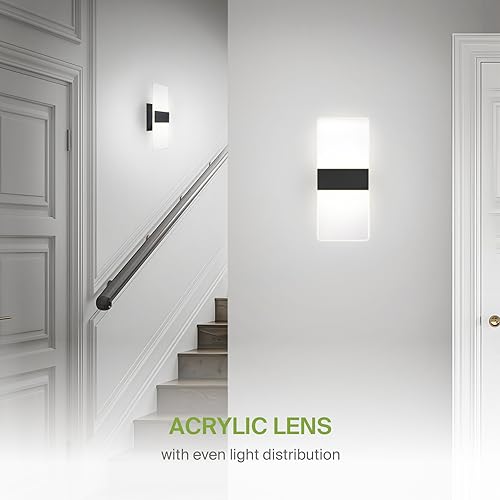 ASD 12 Inch LED Indoor Wall Sconce - Modern Interior 12W 2700K-5000K Adjustable Dimmable Wall Mounted Light Fixtures, Acrylic Glass Wall Lights for Stairway, Hallway - UL, Matte Black - Thumbnail 5