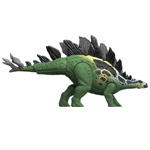 Image of Mattel Jurassic World Dinosaur Figure Toy, Gigantic Thrashers Large Stegosaurus with 2 Attack Action & Evolve Feature, Digital Play