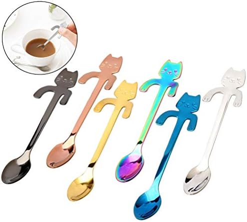 pengxiaomei 6 Pack Mini Cat Coffee Spoon, Stainless Steel Coffee Spoon Hanging Cup Tea spoons Tea Soup Sugar Dessert Appetizer Seasoning Bistro Spoon Stainless Steel