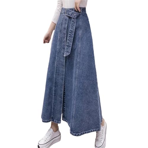 Women Spring Summer Long Denim Skirt Patchwork Single Breasted High Waist Skirt Loose Jeans Skirt - Main Image