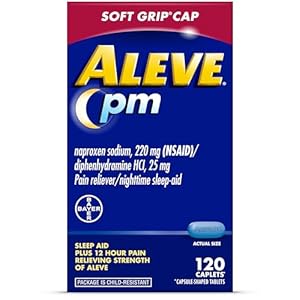 Aleve PM Sleep Aid Plus Pain Reliever Caplets, Naproxen Sodium & Diphenhydramine HCl, Pain Reliever, Nighttime Pain Relief, 120 Count