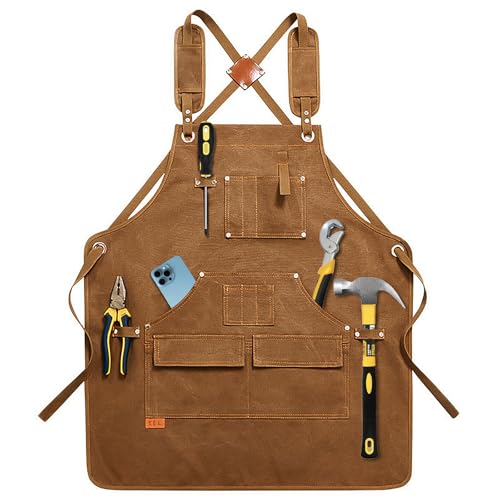 DTXIAQIAO Men's Woodworking Apron with 9 Tool Pockets, Durable Heavy Duty Canvas Work Apron with Adjustable Straps