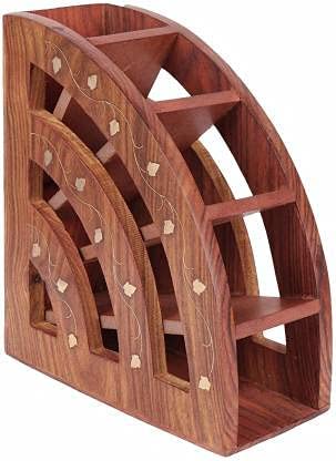 Organiseur de bureau en bois en forme d'éventail, porte-revues marron pour coin lecture chic