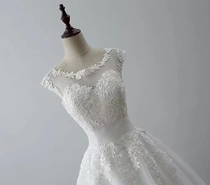 XYAYE Lace Tulle Wedding Dresses for Bride Boho Sheer Vintage Bridal Gowns Short A-line Wedding Gowns for Women4