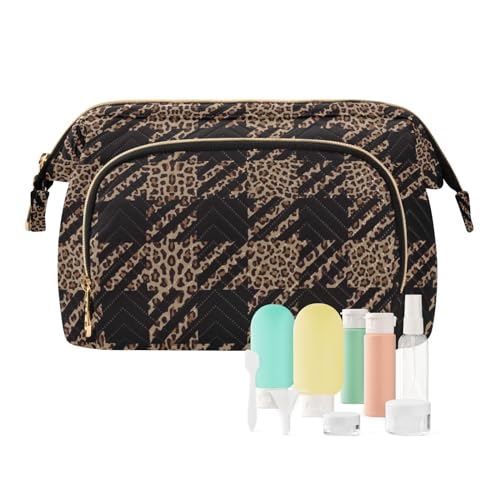 Beauty case portatile da viaggio borsa cosmetica da portamonete da donna per trucco da motivo leopardo unico a quadri leopardati unici 25.9 x 15 x 17 cm Check Unique Leopard