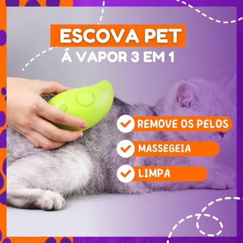 Escova Elétrica Vapor Tira Pelos Cães e Gatos