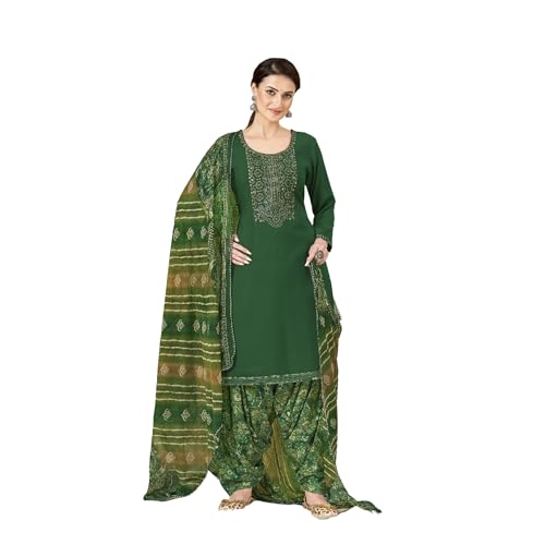 Suit Patiala viscose vert bouteille brodé d'éclats style diamant