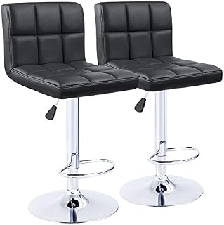 KaiMeng Bar Stools Modern Square Counter Height Bar Stool PU Leather Swivel Adjustable