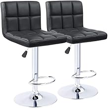 Kemon KaiMeng Bar Stools Modern Square Counter Height Barstool 22" to 33" PU Leather Swivel Adjustable Stool with Back Set of 2 for Kitchen Dining Black