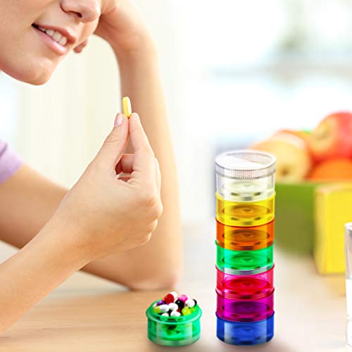 Image of Sieral 2 Set 7 Days Stackable Pill Organizers 7 Compartments Round Pill Boxes Tower Weekly Vitamin Individual Storage Containers Travel Cases with Lids for Medications, Vitamins and Supplements