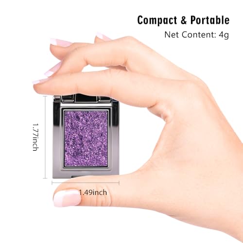 Image of WanTuoluo Sparkly Eyeshadow Palette for Women, Single Monochrome Eye Shadow Makeup, Shiny Pressed Cream Powder, Blendable Natural sombras para ojos, Holographic,Vegan,Travel (08-sparkly-Purple)
