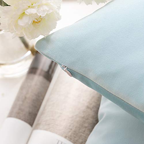 Phantoscope Pack of 2 Velvet Decorative Throw Pillow Covers Soft Solid Square Cushion Case for Couch Light Blue 12 x 20 inches 30 x 50 cm