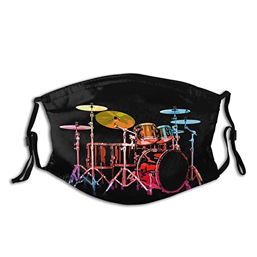 Drum Set Face Mask Washable Reusable Funny Bandana Printed Masks Soft Breathable Comfortable,With Two Filters