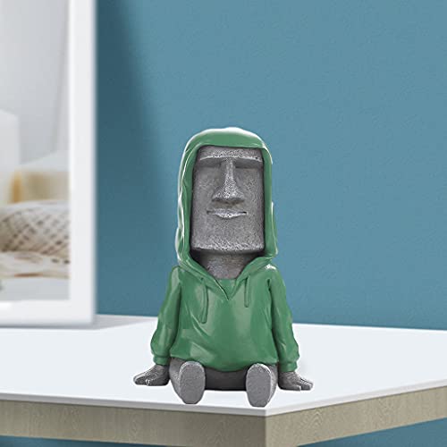 Fenteer 1PC Resin Easter Island Statue Decor Massive Megalith Retro Style Roman Moai Head Sculpture for Bedroom Desktop Ornament, Gray F - Thumbnail 3