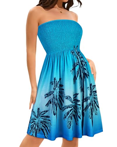 Image of elescat Summer Dresses for Women 2026 Strapless Casual Beach Cover Ups Tube Top Sundress
