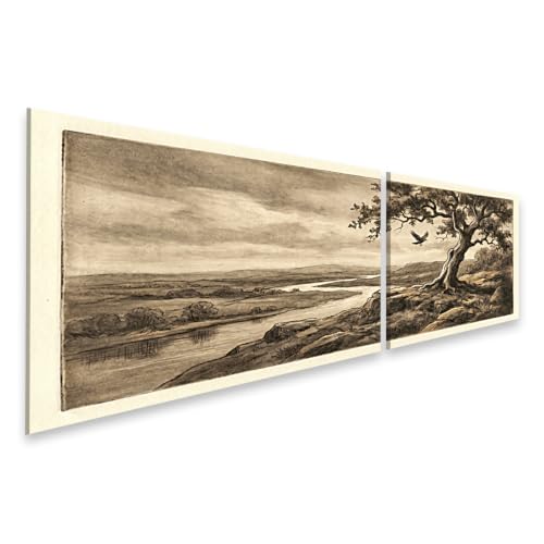 Tableau sur toile arbre et rivière déco salon 2 pièces