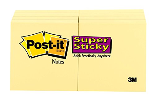 Post-it Super Sticky Notes, 1 7/8 in x 1 7/8 in, 8 Pads, 2x the Sticking Power, Canary Yellow, Recyclable (622-8SSCY)