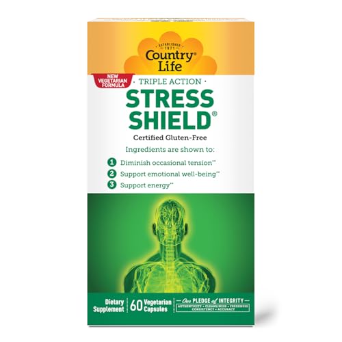 Country Life Stress Shield – Stress & Tension Relief Supplement with Ashwagandha, B-Vitamins for Energy & Emotional Well-Being, Supports Mental Clarity & Resilience, Gluten-Free, Vegan, 60 Capsules