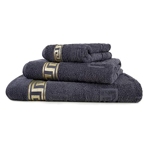 Luxury Medusa Sauna Towel Bath Towel or Hand Towel Charcoal Top Ring Yarn Cotton/Jacquard Weave/Deep Pile Terry with Medusa flat and Gold Medusa Border, 100 % Cotton, Anthrazit Graphit Schiefer dunkel grau, Saunatuch XL 100x200 cm Cover