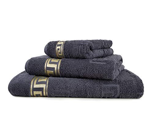 Medusa serviette de bain ou essuie-mains anthracite ringgarn fin coton jacquard tissage/tapis de bain en éponge avec medusa medusa flachprägung bordure et doré, 100 % coton, Anthrazit Graphit Schiefer dunkel grau, 100 x 150 cm Cover