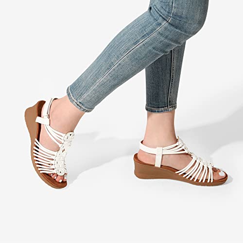 Image of DREAM PAIRS Women's Comfortable Strappy Low Heel Open Toe Slip-On Wedge Sandals Arch Support for Summer Dressy Shoes