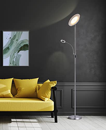 Artiva Usa 70" Modern Slim Led Torchiere Floor Lamp With Reading Light And Remote, Satin Nickel, 70" H #TOP2