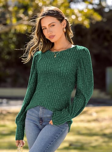Image of MIHOLL Women's Puff Long Sleeve Shirts Casual Knit Blouses Crew Neck Elegant Tunic Tops