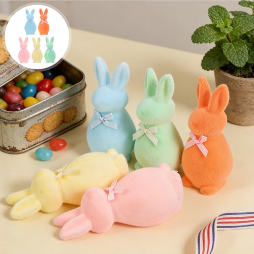 Estatua de conejo flocked para decoración de mesa miniatura 7