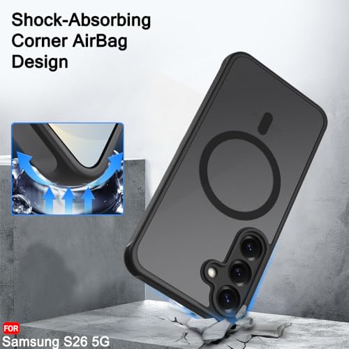Image of TheGiftKart for Samsung S26 Case, Matte Frosted Hard Back Cover Compatible with MagSafe, Hybrid Shockproof Galaxy S26 Back Cover (PC & TPU, Translucent Black)