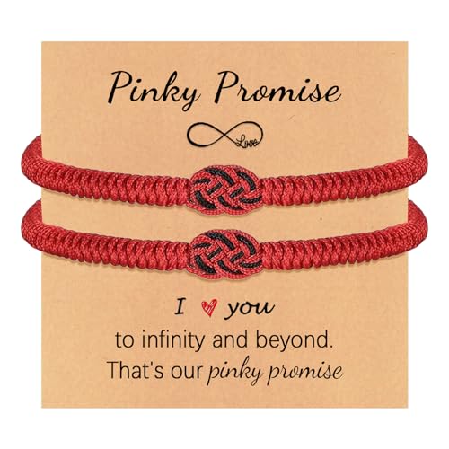 VDKIDKT 2 Pcs Tibetan Handmade Lucky Bracelet, Tibetan Lucky Amulet Knot Bracelet, Matching Bracelets Red and Black Bracelet for Protection (Red 2PC)