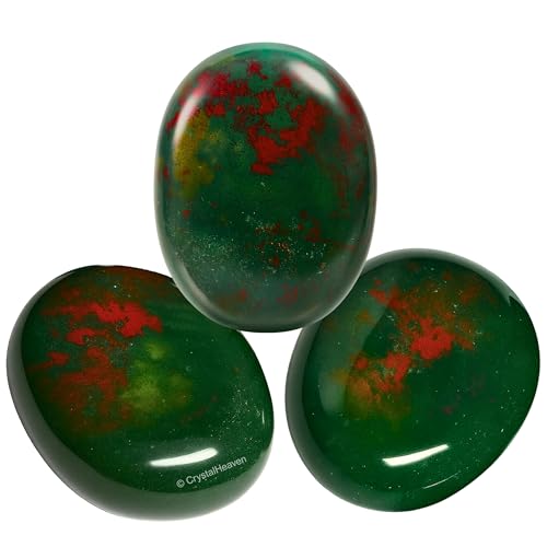 Image of Crystal Heaven Certified Bloodstone Crystal Palm Pebbles Stones For Anxiety Stress Relief Massage-Aaa Grade Original Healing Gemstone Agate Palm Stone For Yoga Meditation Spiritual Reiki Feng Shui