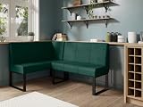 JKG Meble Eckbank fur Essizmmer   Eckbankgruppe mit Metallbeinen   Modern Sitzecke Küche   Stoff Velours   gepolsterte Essecke   Küchensofa   Grün   Rechts   130x170 cm