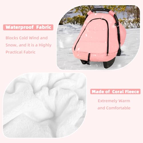 Image of SWESEN Winter Car Seat Covers for Babies, Cozy & Warm Cover, Infant Car Seat Canopy Water Resistant, Universal Cold Weather Shield, Pink