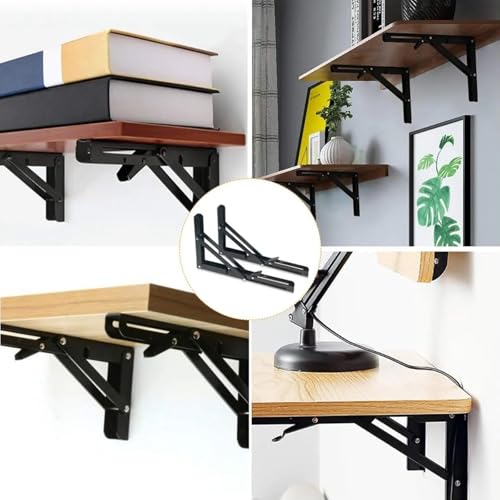 400 mm Escuadras Abatibles - 2 PCS Mesa Plegable Escuadras para Estanterias Soporte Estanteria Pared Pesado con Tornillossado ideales cocina dormitorio estudio mesas plegables y bricolaje para(negro) - imagen 7