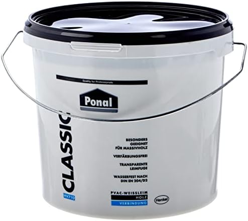 Klej do drewna Ponal Classic, gotowy do użycia klej do drewna o wysokiej sile wiązania do montażu, łączenia powierzchni i spoin, 5 kg przezroczystego kleju rzemieślniczego w wiaderku