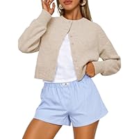 Trendy Queen Cropped Cardigan Sweaters for Women Lightweight Crop Knit Y2k Fall Outfits Fashion Clothes 2025 Oatmeal M