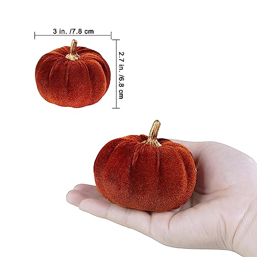 Image of Winlyn 12 Pcs Assorted Small Faux Harvest Velvet Pumpkins Decorative Rust Olive Gold Gray Fabric Foam Pumpkins 3 inch for Fall Wedding Thanksgiving Halloween Table Centerpiece Farmhouse Decor