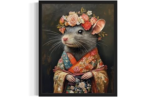 Rat Wall Art Print Poster, Kimono Bathroom Dressing Room Decor Posters Prints for Restroom Home Picture Painting Artwork Gallery 5 (Rat, 10"L x 8"W, Unframed)