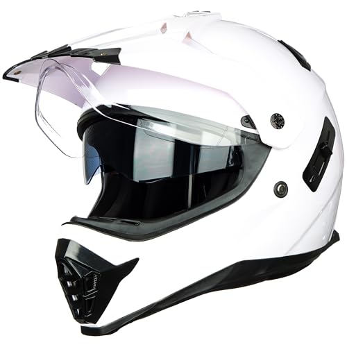 Sport Motorcycle Motocross ATV Dirt Bike Off Road Full Face Helmet Dual Visor (Small, White)