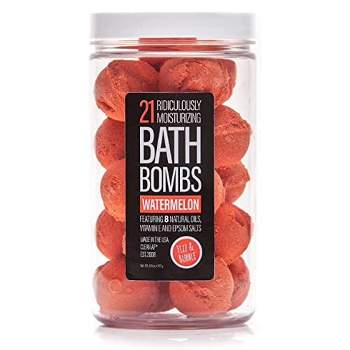 Fizz & Bubble Mini Bath Bomb Jar With Vitamin E, Coconut Oil, Olive Oil, Jojoba Oil & More - Moisturizing Bath Bomb Fizzies Gift Set - 21 Bath Bombs - Watermelon #TOP9