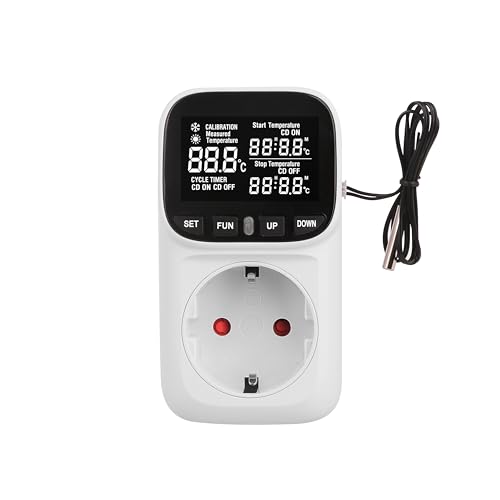 Prise Thermostat Numérique 16A 230V, Contrôleur de Température Intelligent avec Capteur Externe, Écran LCD Régulateur -40℃~120℃, Minuterie pour Serre,...