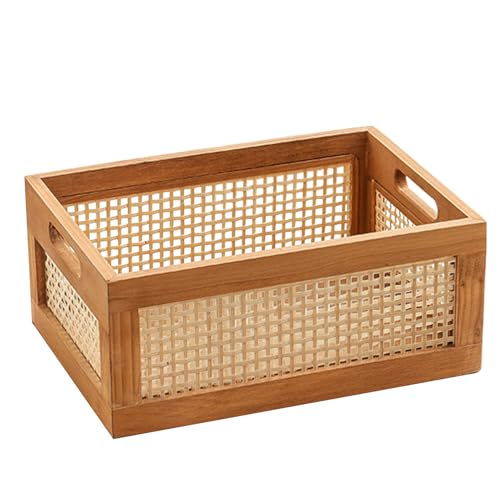 cesta de almacenamiento tejida, cesta tejida | Contenedores de almacenamiento de armario de madera - Cesta portátil para la colada, 12x8x6 pulgadas, con asas de transporte, para sábanas