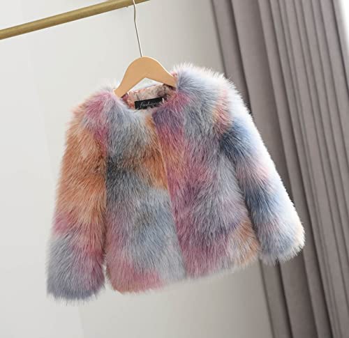 Baby Girls Shaggy Faux Fu𝐫 Coat Jacket Winter Thick Warm Comfy Jacket Toddler Kids Crewneck Jacket for Girls Size 64