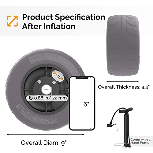 Bonnlo Beach Wheels 9" Replacement Balloon Sand Tires For Axle With 0.86" Diameter Kayak Dolly, Canoe Trolley, Beach Cart, Wagon, Buggy, Rolling Walker, Garden Cart, Wheelchair, Fishing Cart-2 Packs #TOP6