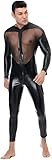 Herren Body Unterhemd mit Reißverschluss, Lederhose Transparente Dessous, Ganzkörper Herren Sexy Latex Enger Reißverschluss Jumpsuit Gummikleidung(XXL)