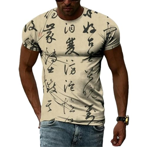T-shirt imprimé 3D relief de personnages chinois anciens pour homme