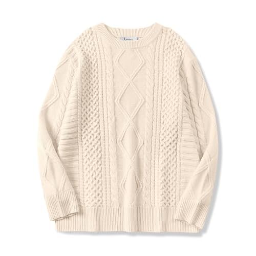 ANRABESS Sweaters for Women Oversized Cable Knit Fall Long Sleeve Crewneck Casual Pullover Sweater Tops 2025 Winter Outfits