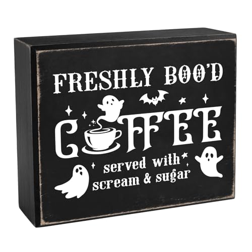 Pigort Halloween Coffee Bar Decor Freshly Booed Sign Halloween Coffee...