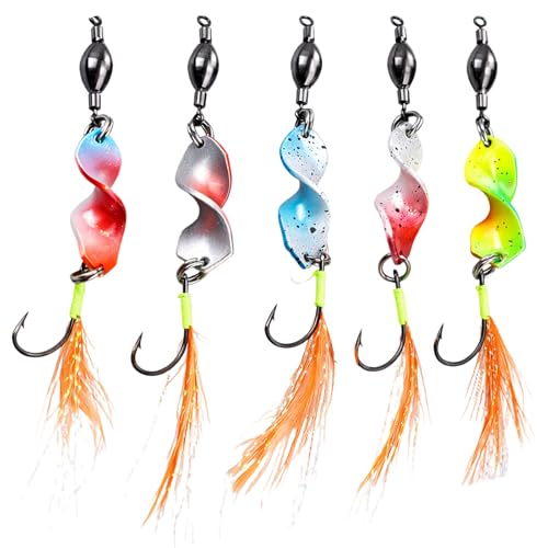 5 Stück Twist Spoons Forelle UV-Aktiv Forellenköder mit Rolling Swivels Twister Angelzubehör Forelle Blinker Forellen Köder AngelKöder Forellen Spoon Set